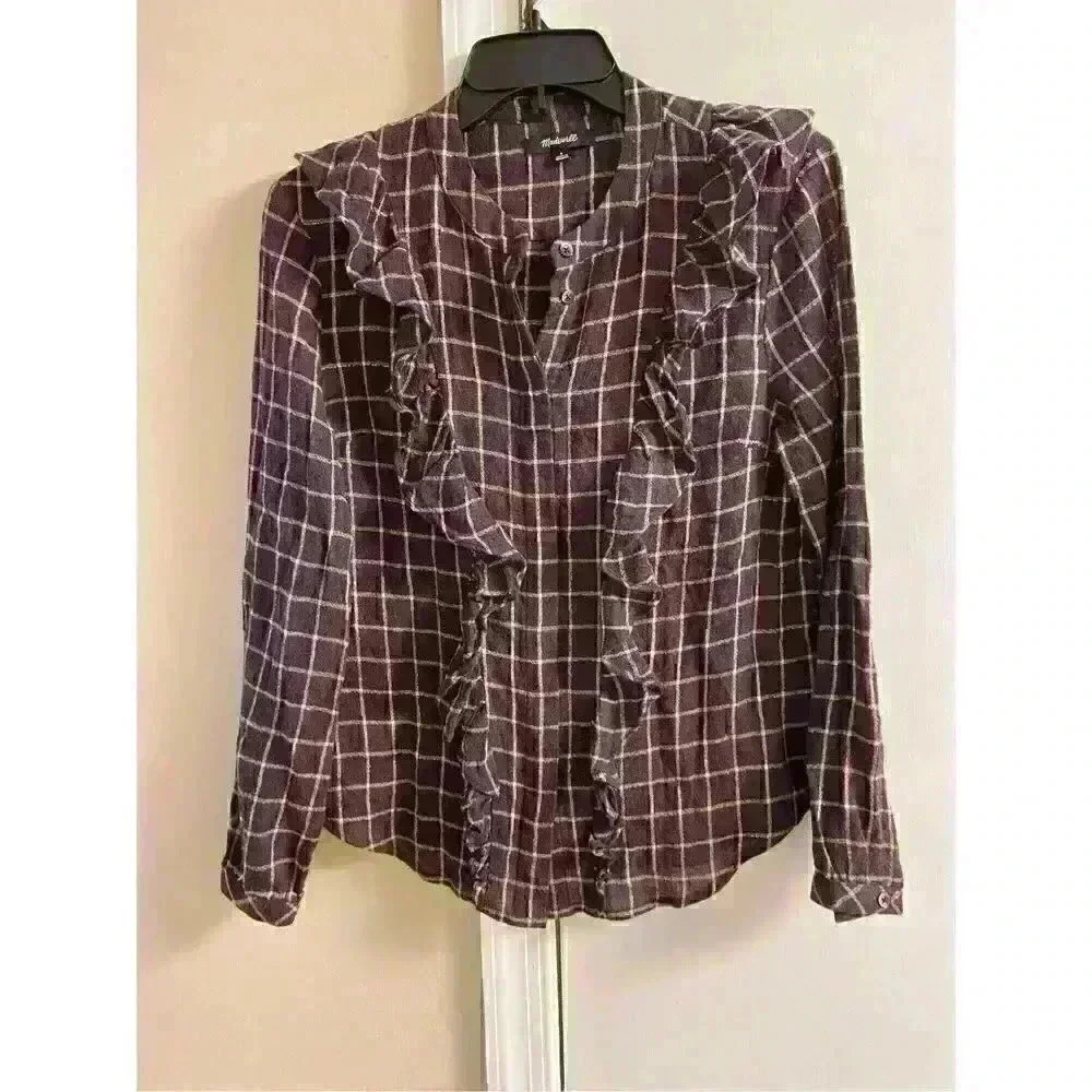 MADEWELL 𝅺WINE Color Wool Blend Button Up Blouse, Small